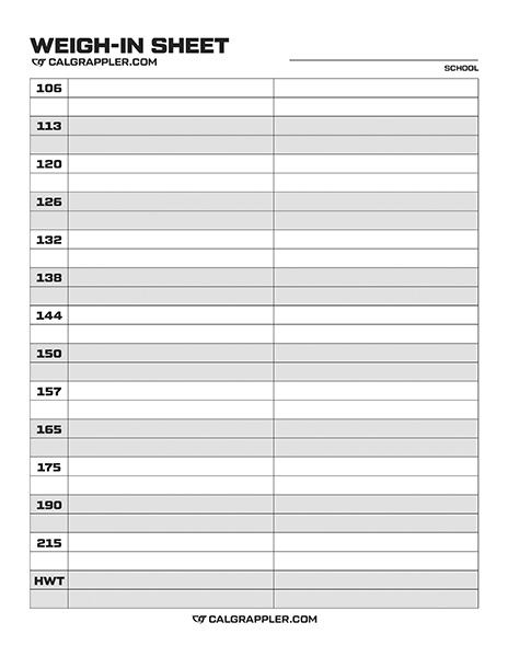 CalGrappler California Wrestling Weigh-in Sheet